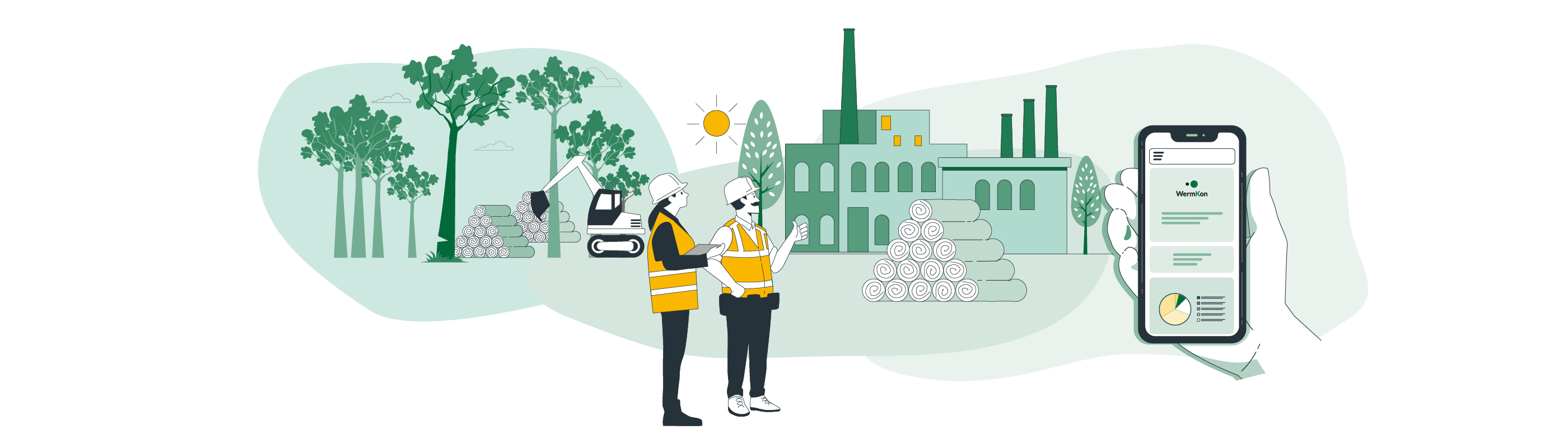 Illustration med element inom papper- och massaindustrin