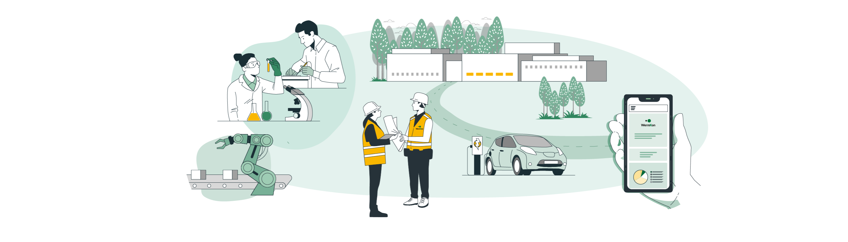 Illustration med element inom batteriindustrin.
